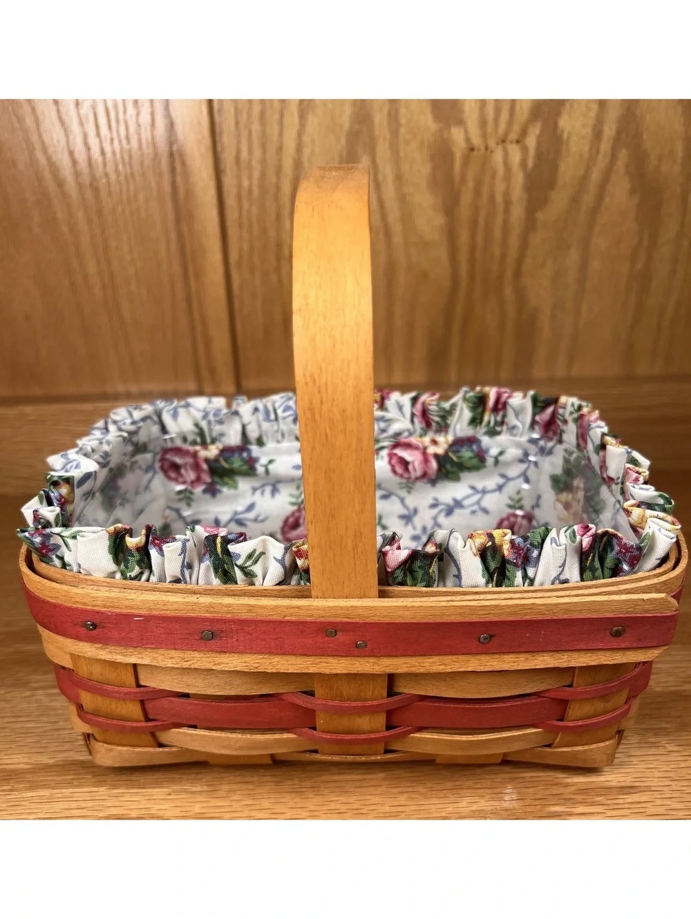 Longaberger 1994 Woven Basket with Floral Fabric Liner and Protector